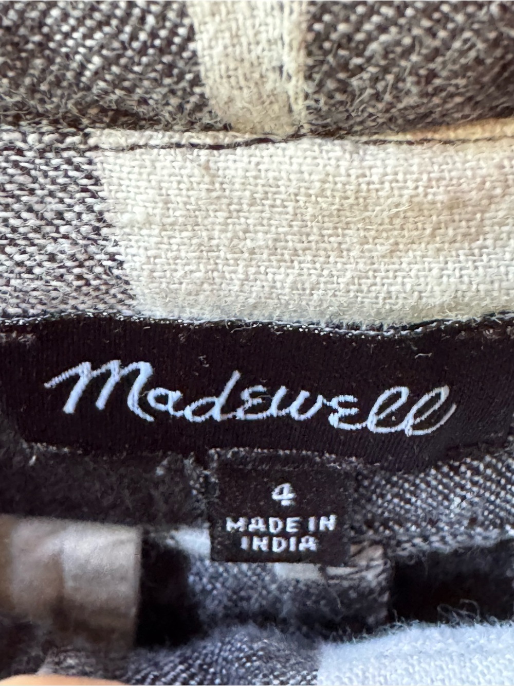 Madewell Black and White Checked linen cotton blend pants 4 EUC - Picture 5 of 6